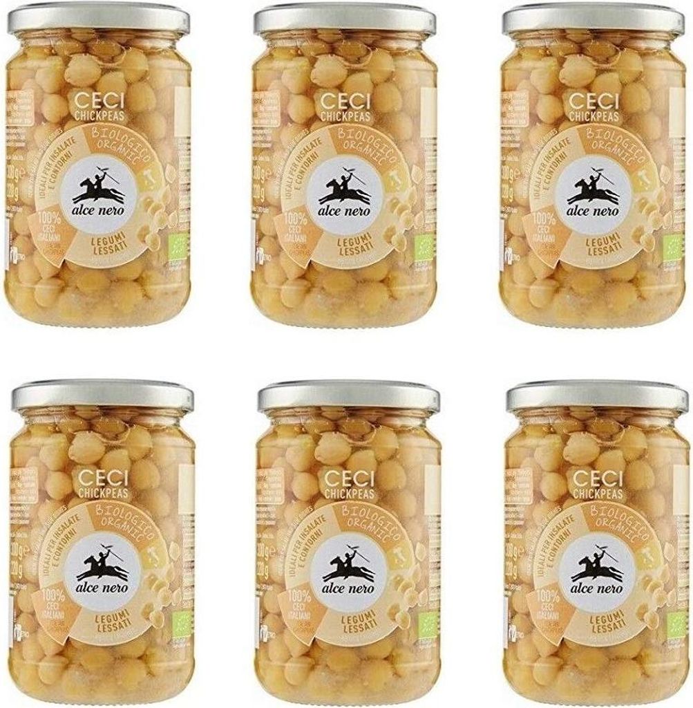 6x Alce Nero Legumi Lessi Ceci Gekochte Hülsenfrüchte -Kichererbsen Glas 300g
