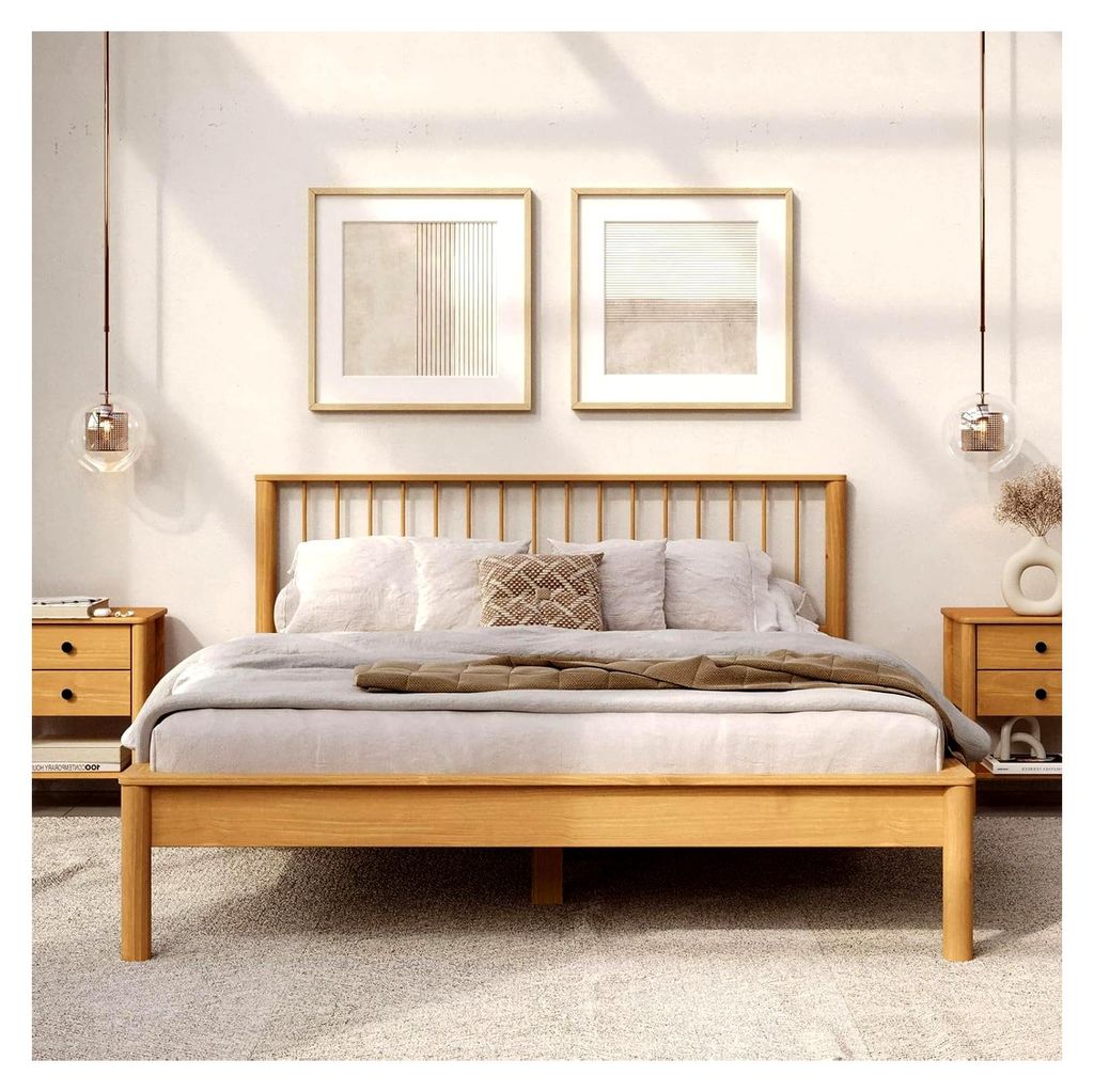 Bett APOANA aus Massivholz 140 x 190 cm, Eichefarben – Doppelbett mit Lattenrost, Kopfteilhöhe 94 cm, stabile Mittelstrebe mit 3 Stützfüßen