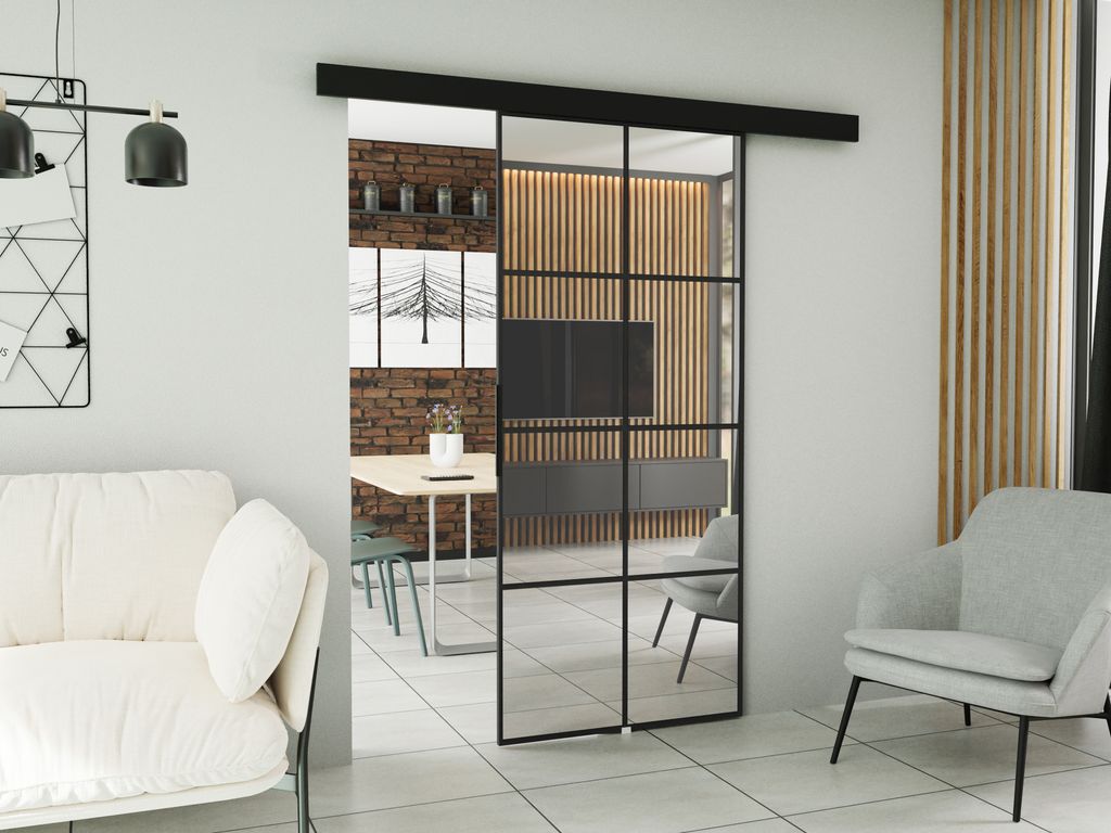 KIER FURNITURE Schiebetür Komplettset SOFI 100, Schiebetür, Sliding Door, Innentüren Komplettset,Universal Tür, Türblatt Innen Schwarz 106x205...