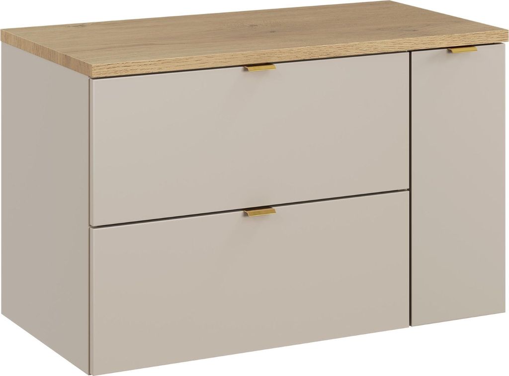 FURNLUX Waschbeckenschrank Dalia Beige Und Eiche Und Gold 80cm / Hauptfarbe: Beige / Abmessungen: 80 x 53 x 46 cm