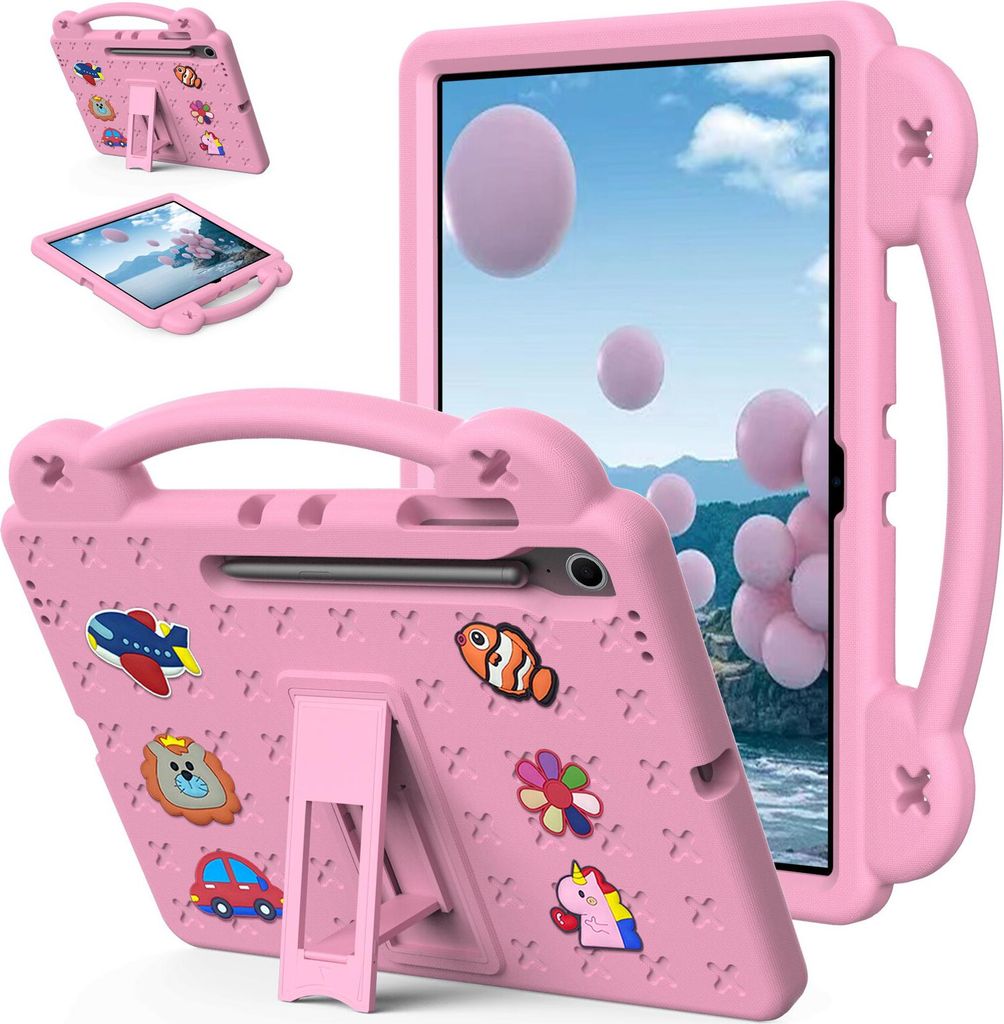Schutzhülle für Samsung Galaxy Tab S10 FE+ 13,1" 2025 X620 Niedliche Hülle für Kinder, Stoßfest mit Griff und Ständer Pink