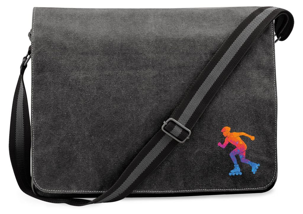 Huuraa Umhängetasche Inline Skating bunte Silhouette 14 Liter Black Canvas Laptoptasche Geschenkidee