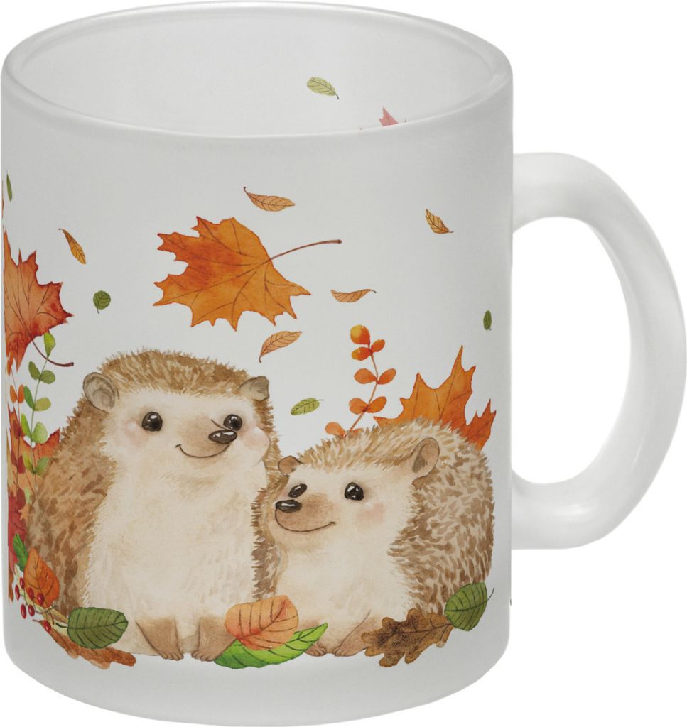 Igel im Herbst Glas Tasse im Aquarell Stil
