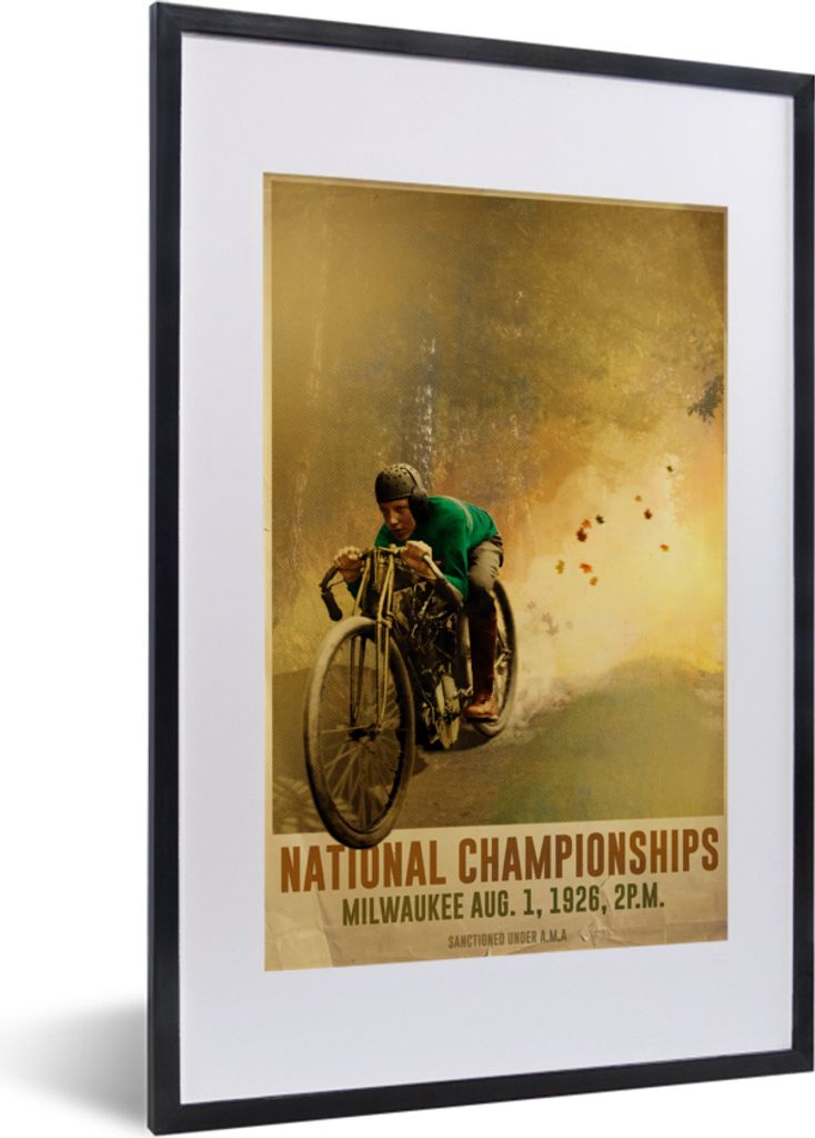 MuchoWow MuchoWow Gerahmtes Poster Mancave - Motorrad - Vintage - Rennen 40x60 cm - Poster mit zchwarzem Bilderrahmen - Poster in Rahmen
