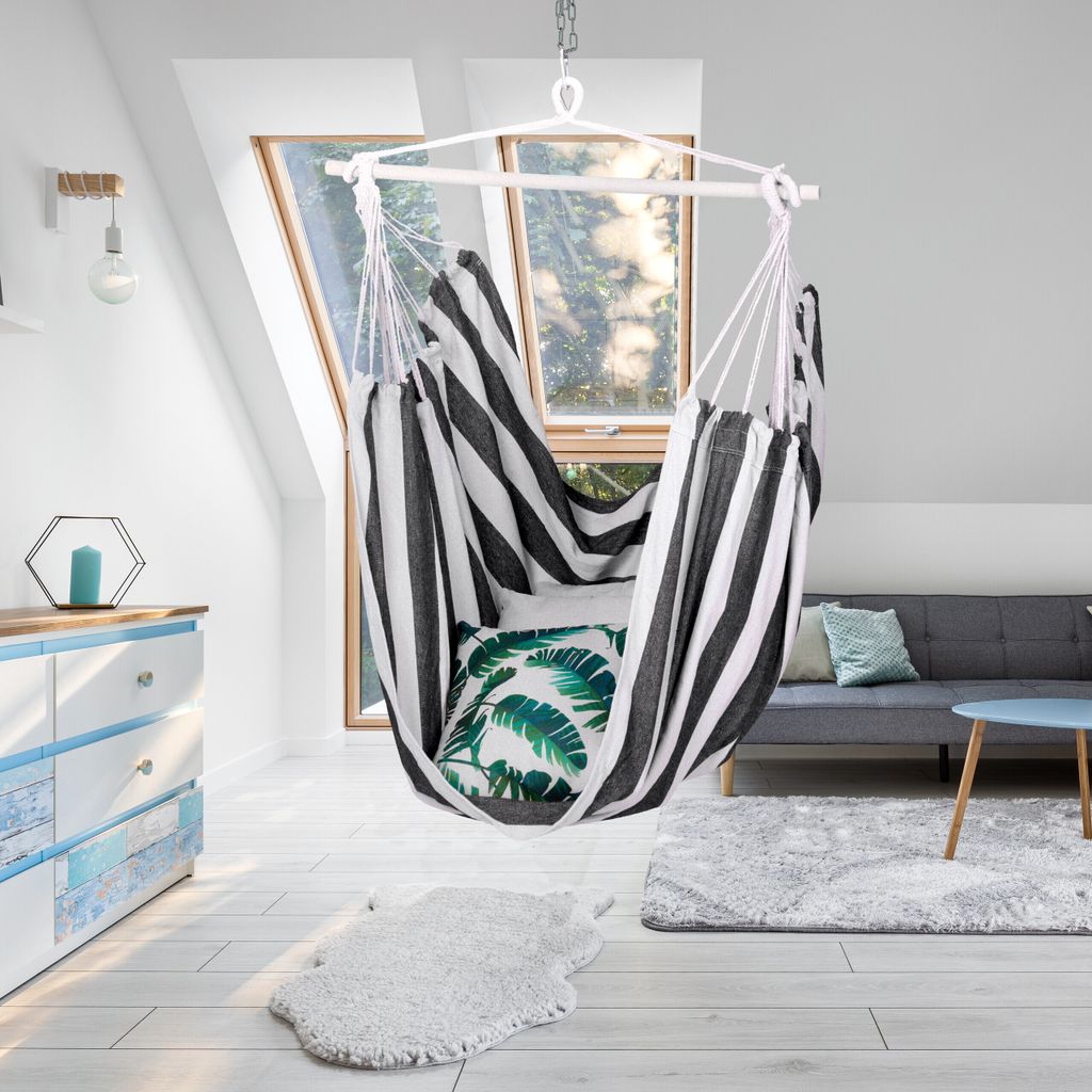 Relaxdays Hängesessel, Baumwolle, Deckenschaukel drinnen & Produktbild 