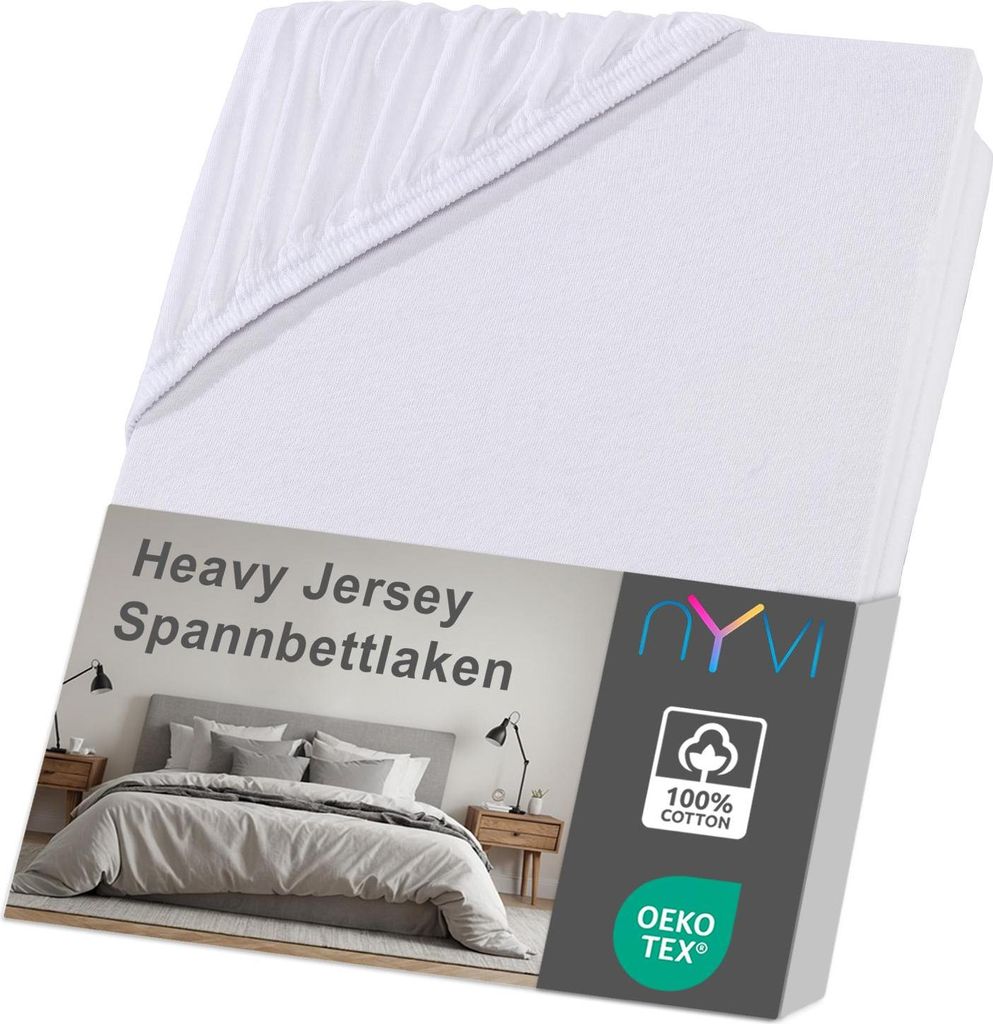 NYVI Spannbettlaken DreamScience Heavy Jersey 140x200 - 160x200 cm weiß für Matratzen bis 22 cm Höhe - Spannbetttuch, Formstabil, 160g/m², Rund...