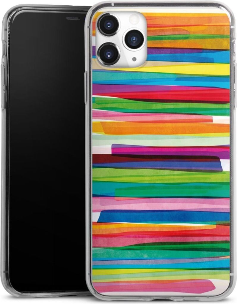 DeinDesign Slim Hülle für Apple iPhone 11 Pro Max Silikon Case Ultra Dünn Handyhülle Streifen Wasserfarbe bunt