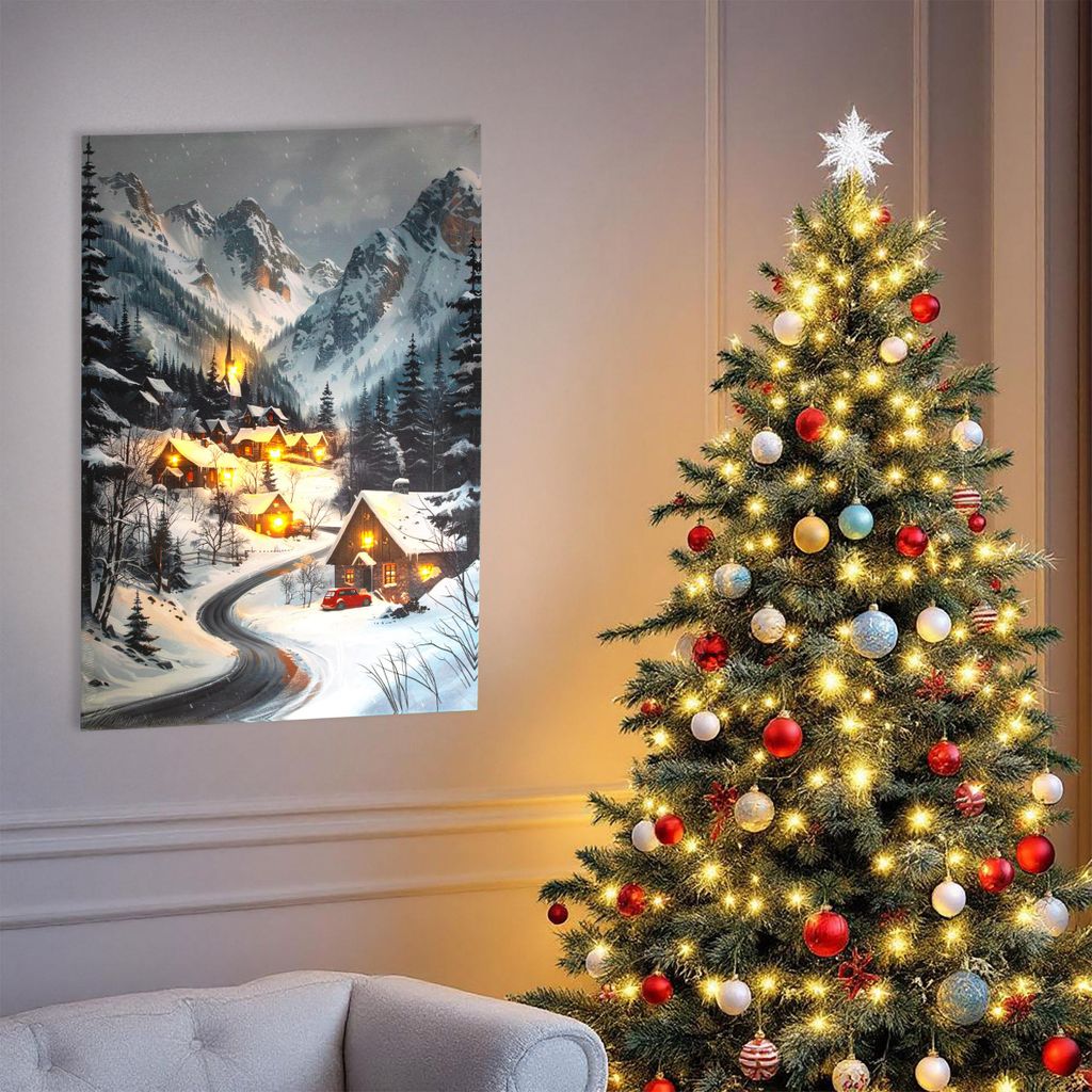 Weihnachts Wandbild mit LED Beleuchtung Batterie betrieben