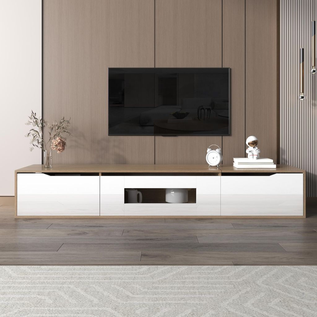 Meuble TV 180 X 30 X 35 Cm, Brillant, Blanc Et Bois Image du produit 