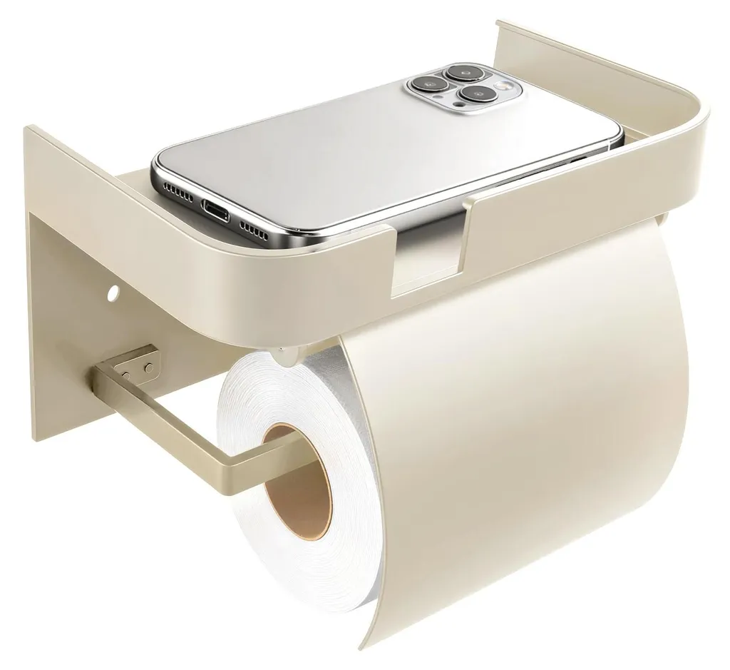 Porte-papier hygiénique blanc sans perçage avec tablette de rangement