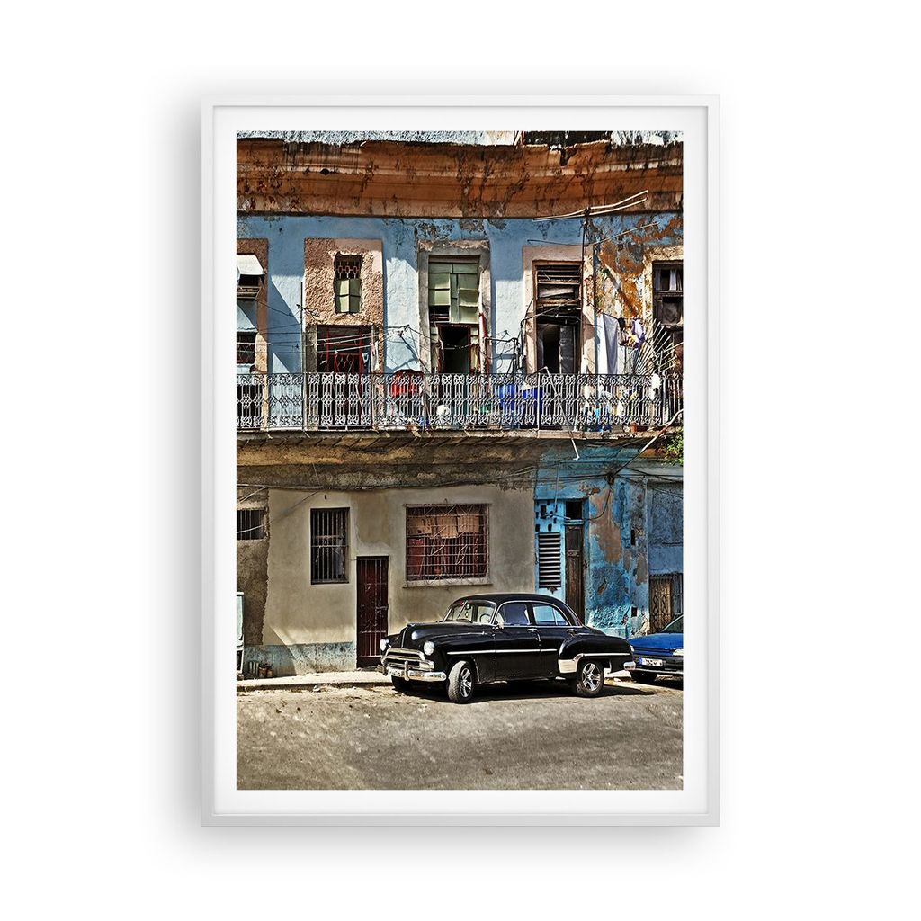 Gerahmtes Poster - Weißer Rahmen - Kuba Havanna Balkon - 70x100 cm - Wand Bild - Wanddeko - Wandbilder - Kunstposter - Wandposter - Bilderrahmen -...