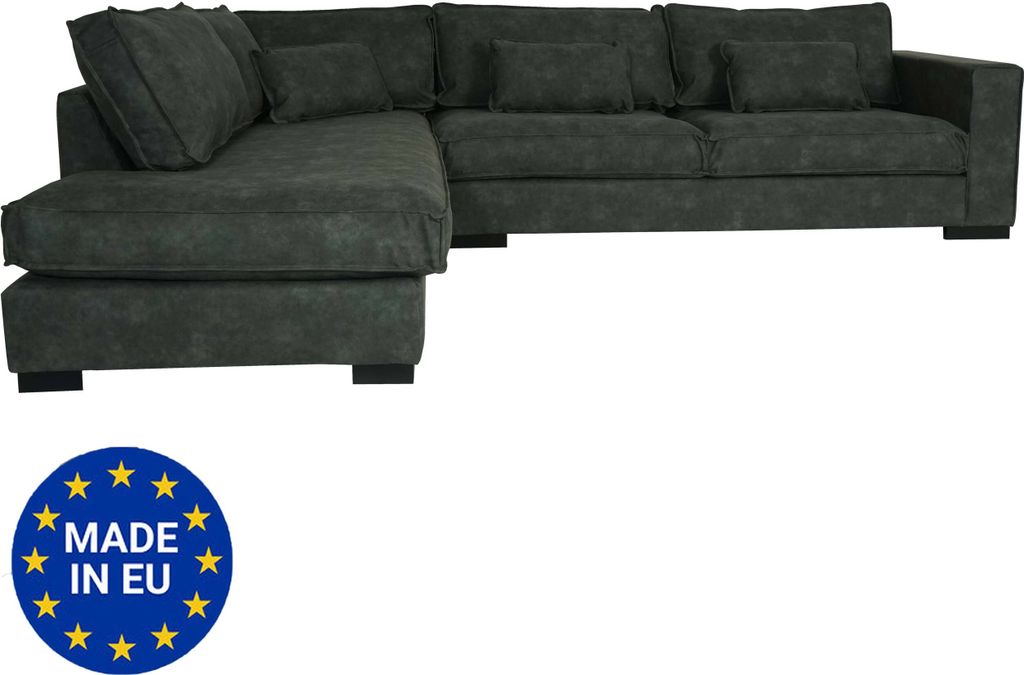 Ecksofa MCW-J58, Couch Sofa mit Ottomane links, EU, wasserabweisend 295cm Kunstleder grau