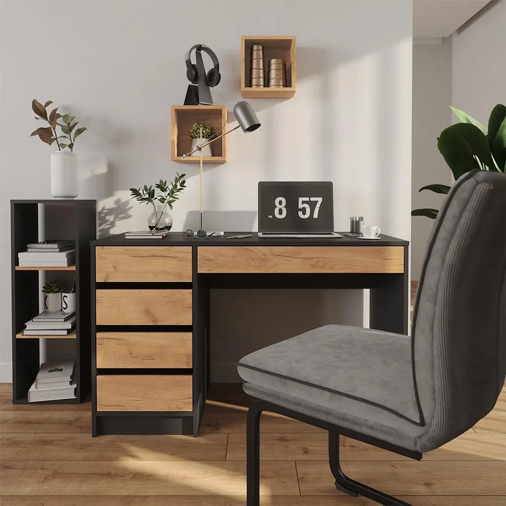 Bureau Design Anthracite et Chêne Doré 120x55cm Vicco Sherry Haute Qualité