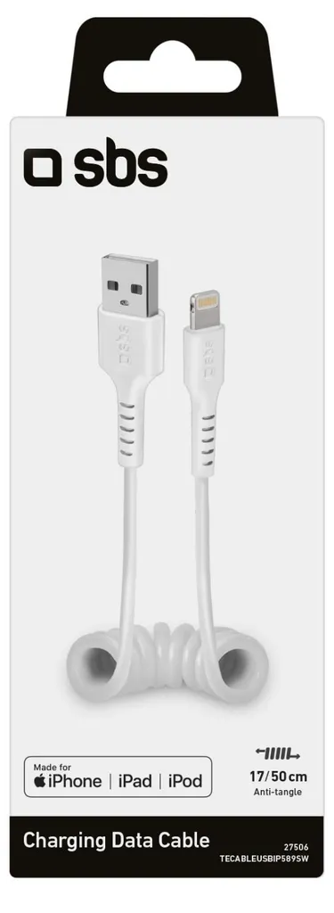 Câble Lightning SBS en spirale avec certification Apple MFi de 50 cm