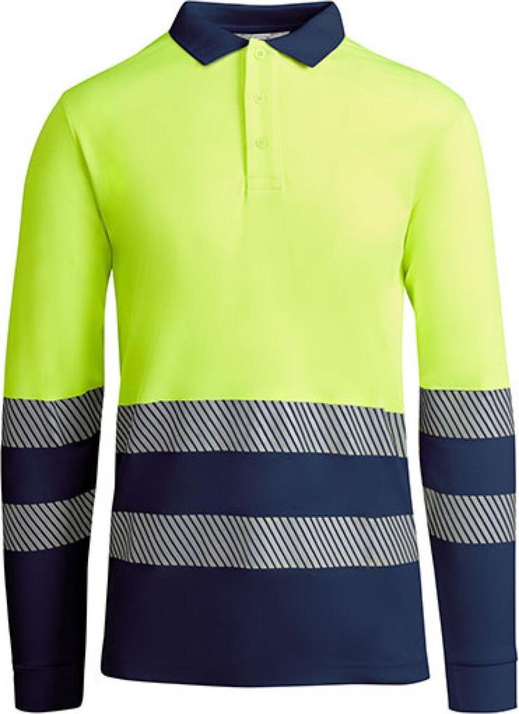 Roly Workwear HV9319 | Poloshirt Atrio Longsleeve Langarmpoloshirt - Farbe: Navy Blue 55/Fluor Yellow 221 - Größe: XXL