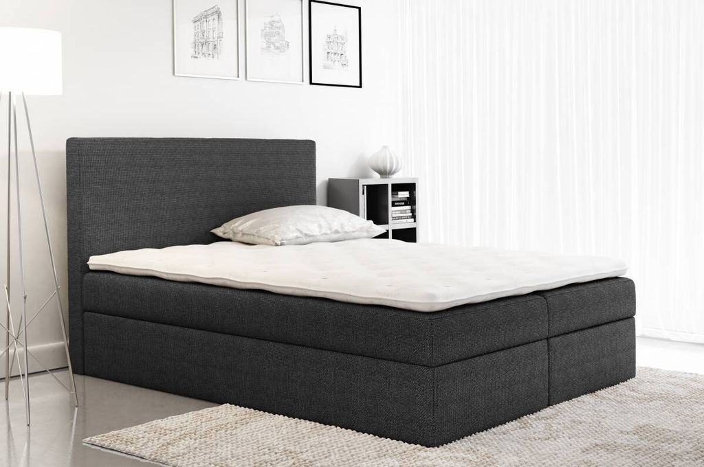 Gepolstertes Doppelbett Ella schwarz 180 + Gratis-Topper
