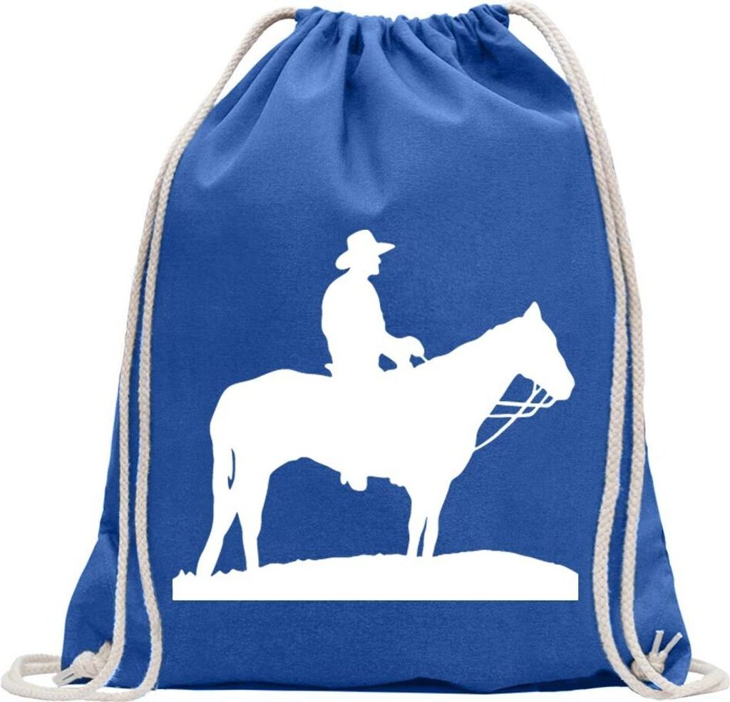 Kiwistar - Turnbeutel - royal - Cowboy mit Pferd Steppe - Fun Rucksack Sport Beutel Gymsack Baumwolle mit Ziehgurt