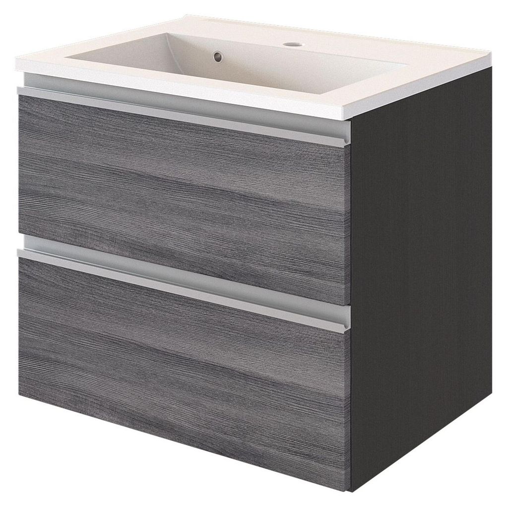 Basera Badezimmer Waschtisch Olena 60 cm breit, Korpus: anthrazit, Front: Graueiche, mit Waschbecken