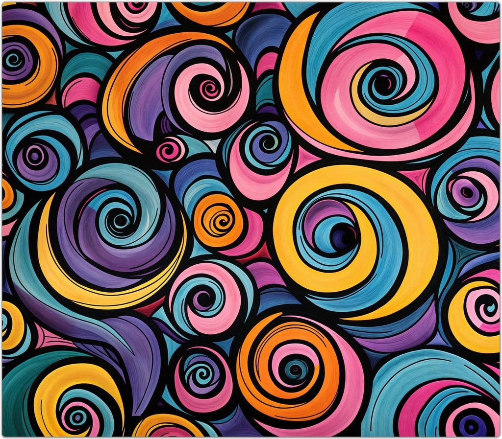 Spritzschutz Herdabdeckplatte Schneidebrett aus Glas Farbige Spiralen 1-Teilig (60x52cm)