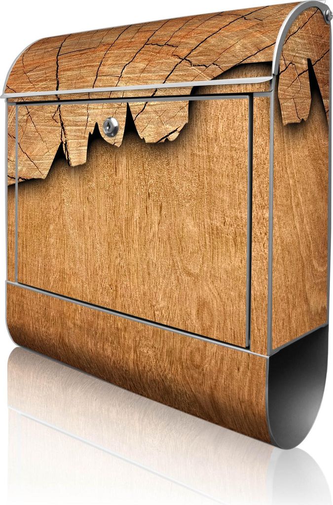 banjado Design Briefkasten Stahl silber mit Zeitungsfach pulverbeschichtet "Holz" 38x46x12,5cm & 2 Schlüssel - Postkasten A4 Einwurf inkl. Montage...