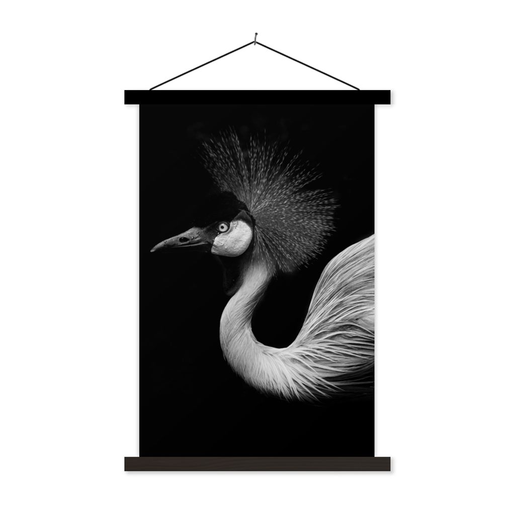 MuchoWow Textilposter Kranich - Schwarz - Weiß - Vogel - Tiere 40x60 cm mit schwarzem Rahmen - Wanddekorationen