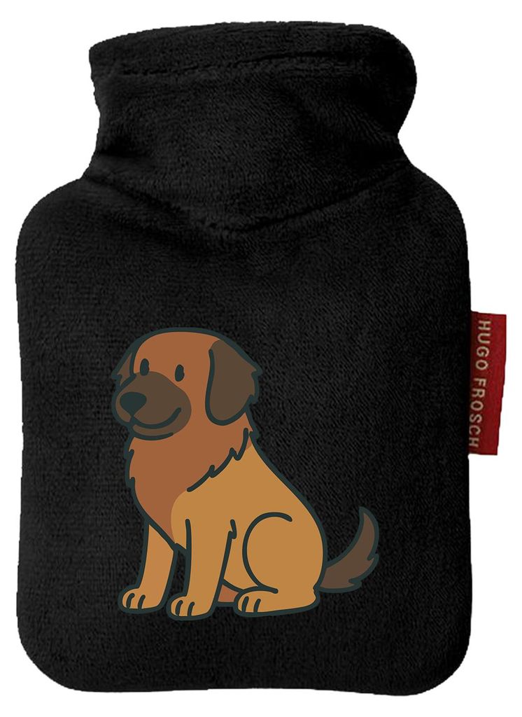 Huuraa Mini-Wärmflasche Leonberger Comic Leo 0,2 Liter Black Mini Veloursbezug Taschenwärmer Geschenkidee