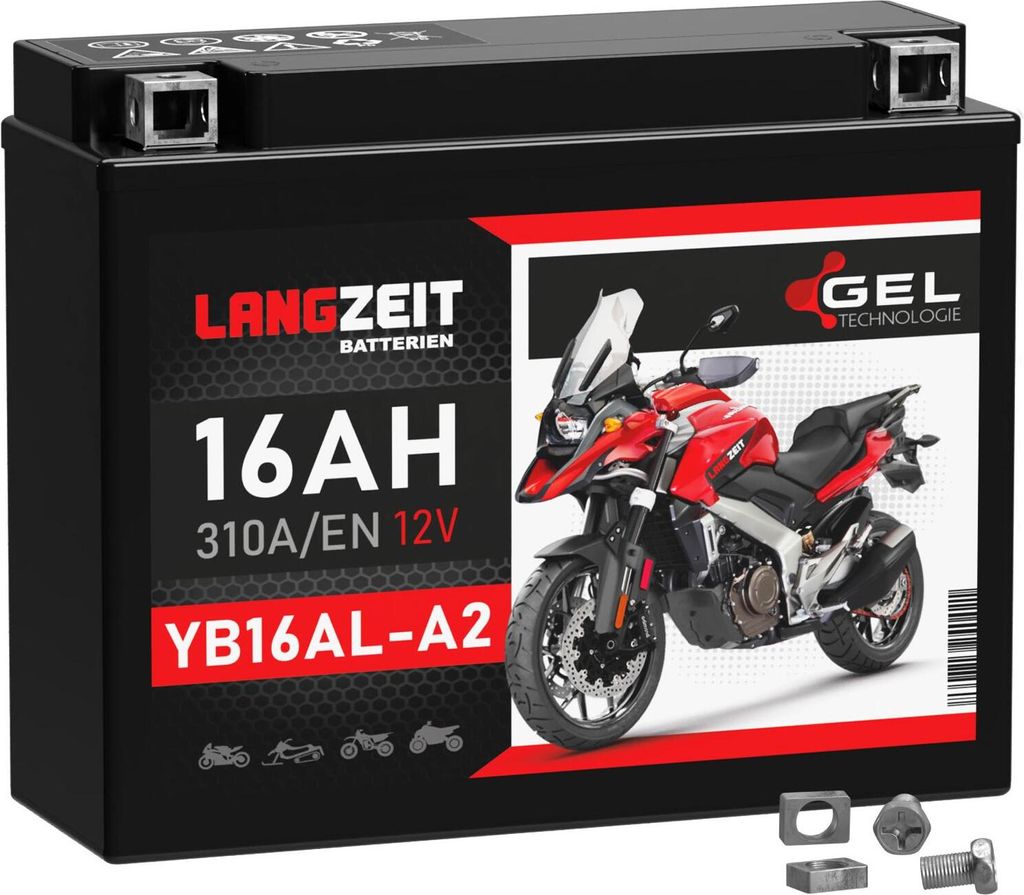 LANGZEIT YB16AL-A2 GEL Motorradbatterie 16Ah 12V 310AEN GEL Produktbild 