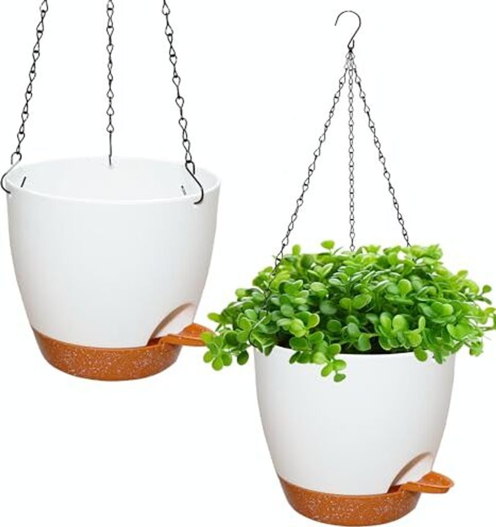 Hanges Blumentopf-Wasserversorgungssystem, Set 2, 20,5 cm Korb, Plastik im Freien, Selbstbewehrungsanlagen 3 Haken, Outdoor, Decken, Balkonen,