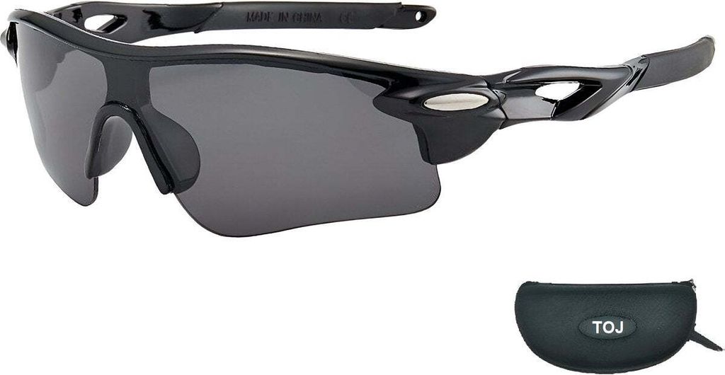 Fahrradbrille mit Etui – Sportbrille für Rennrad & MTB – Dunkle Gläser – UV-Schutz – Schwarz