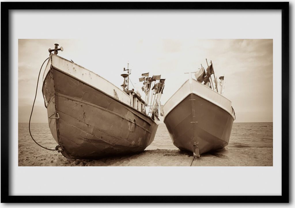 Bild 70x50 MDF-Rahmen Wandkunst Landschaft Wasser Boote