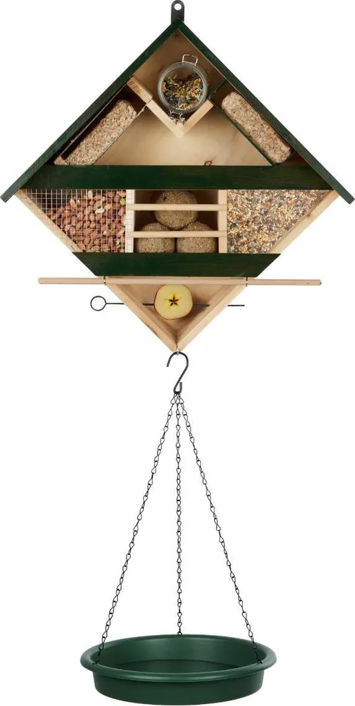 Mangeoire Kinzo avec abreuvoir et crochet à fruits pour petits oiseaux