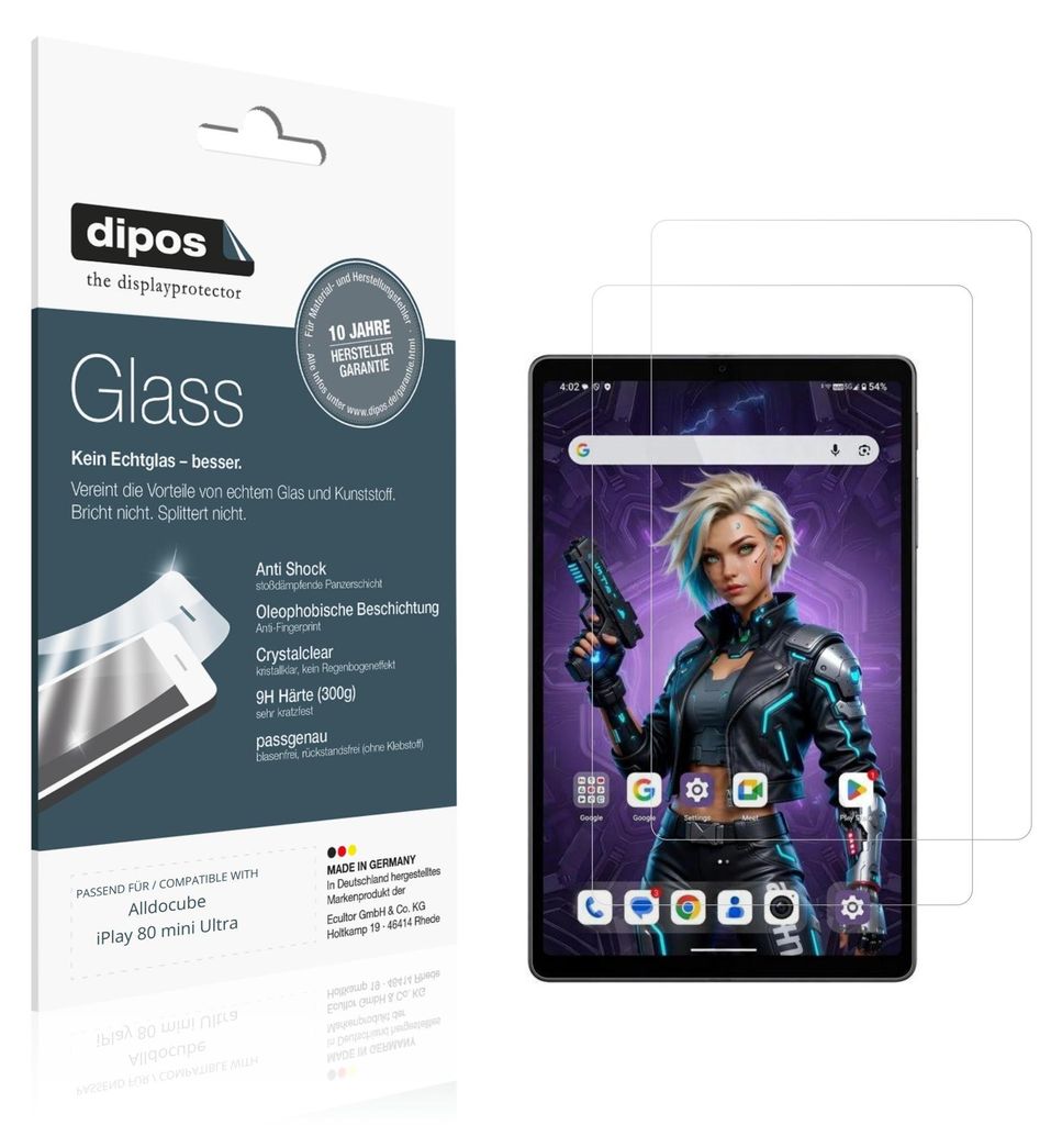 2x Schutzfolie für Alldocube iPlay 80 mini Ultra - Anti-Shock 9H Folie dipos Glass Kunststoffglas