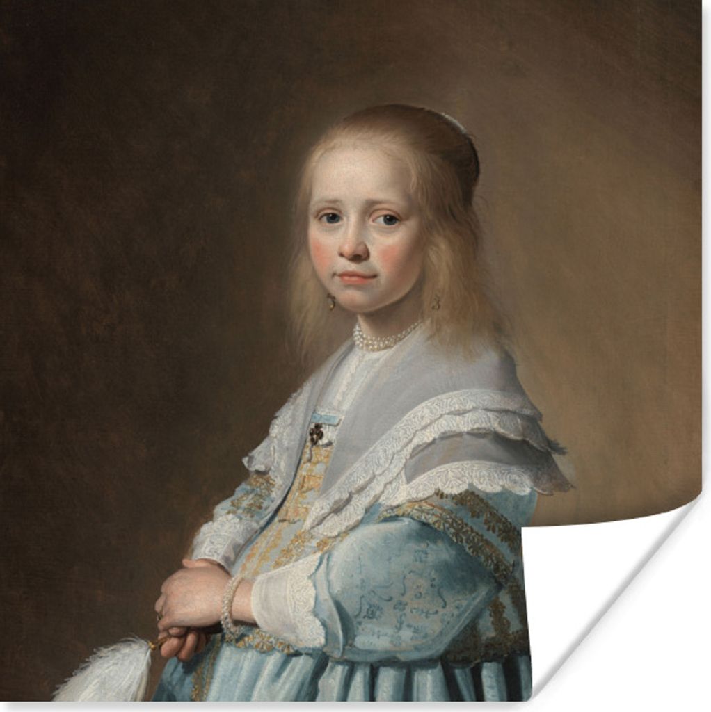 MuchoWow Poster Porträt eines Mädchens in Blau - Gemälde von Johannes Cornelisz. Verspronck 100x100 cm - Babyzimmer