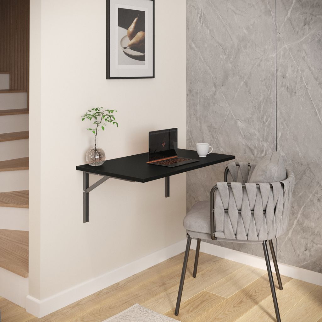 AKKE Schwarz Wandklapptisch mit silber-satin winkeln LxB: 100x40 cm