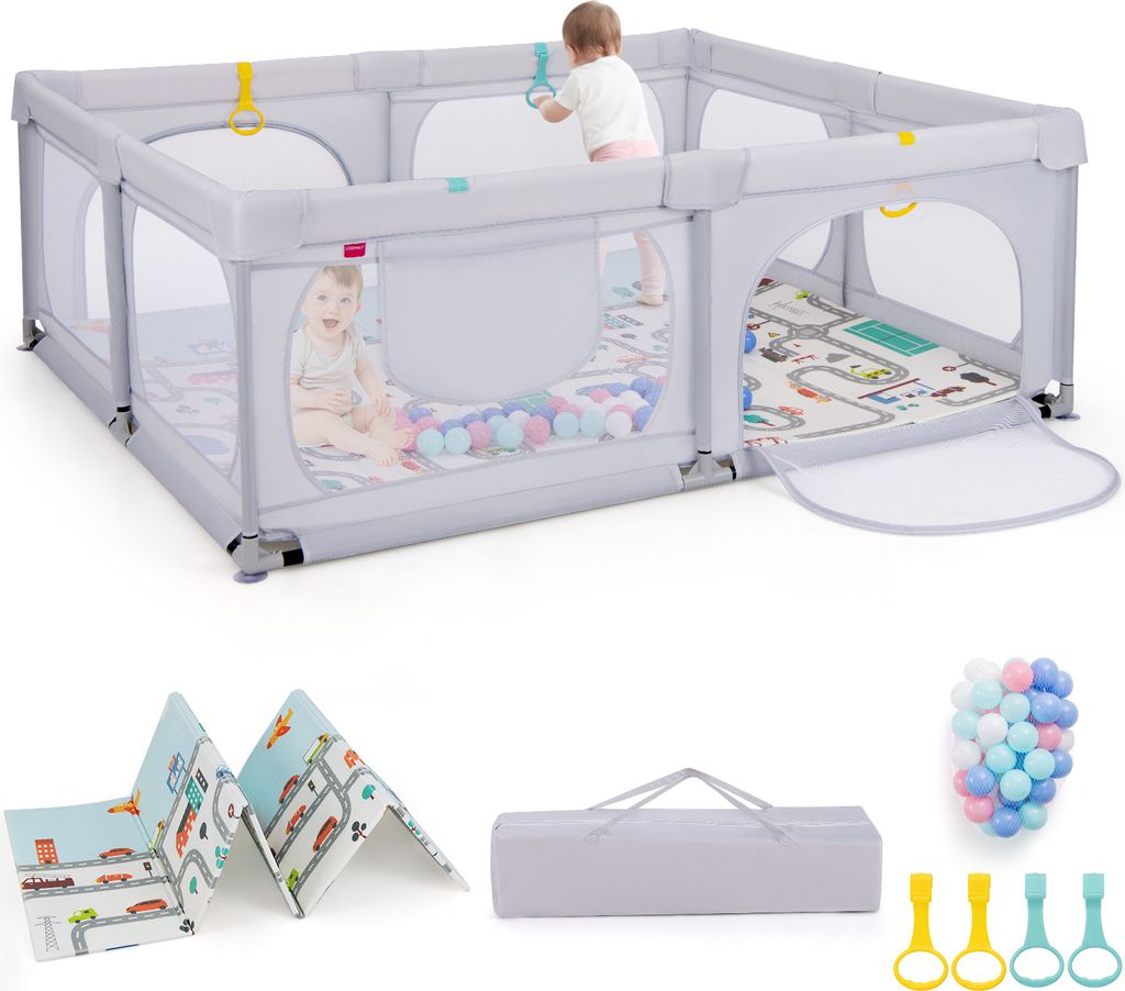 COSTWAY Baby-Laufstall mit Matte, 189 x 158 cm Laufgitter Produktbild 