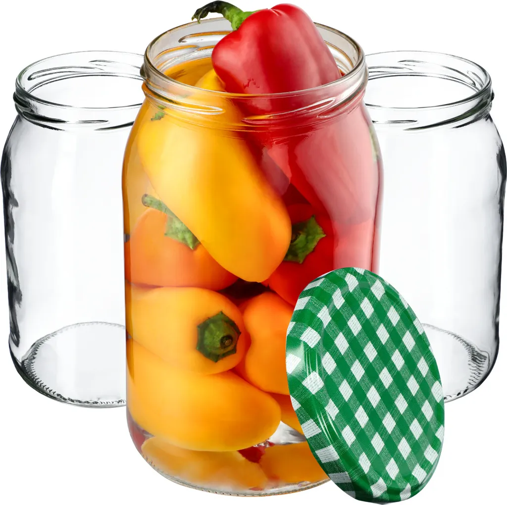 KADAX barattoli per conserve 900 ml, barattoli per conserve con coperchio a vite, barattoli per conserve utilizzabili come barattoli per marmellata, barattoli per la conservazione, barattoli per conserve (24 pezzi, verde a scacchi) - 14