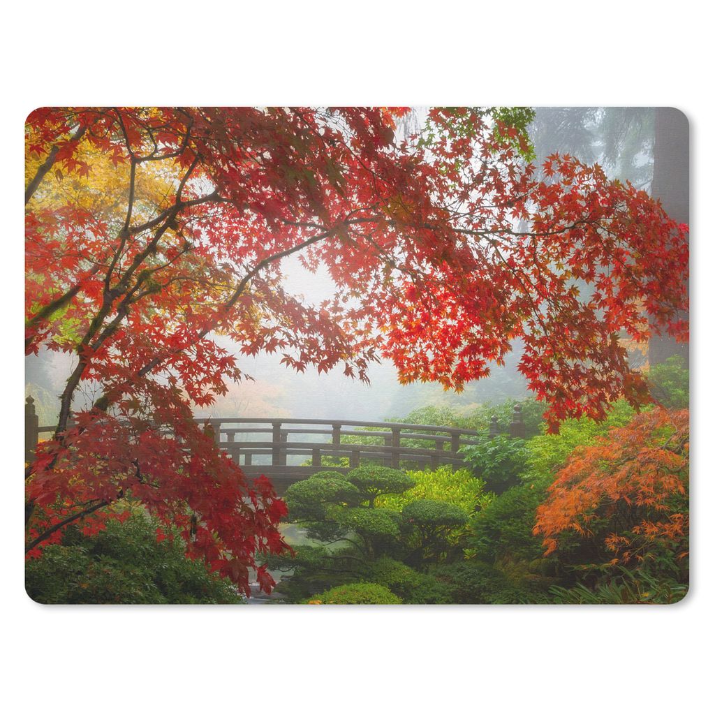 MuchoWow Mauspad Mousepad Japanischer Ahorn - Bäume - Brücke - Natur - Japanisch 40x30 cm - Mousepads - Maus Mat - Pad - Mausunterlage - Anti R...