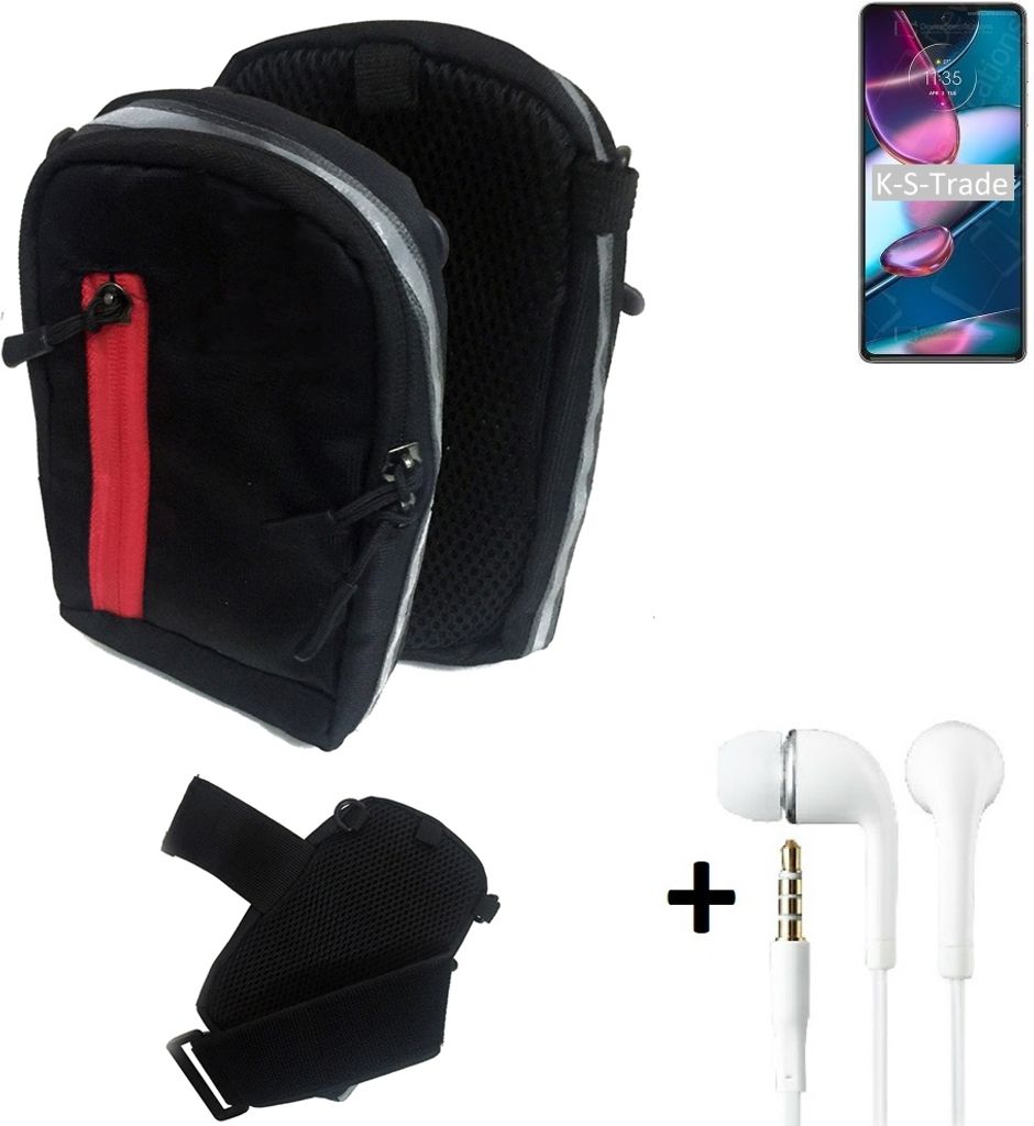 K-S-Trade Outdoor Gürteltasche Holster Umhängetasche + Kopfhörer kompatibel mit Motorola Edge Plus 2022 schwarz Handy Tasche Case travelbag