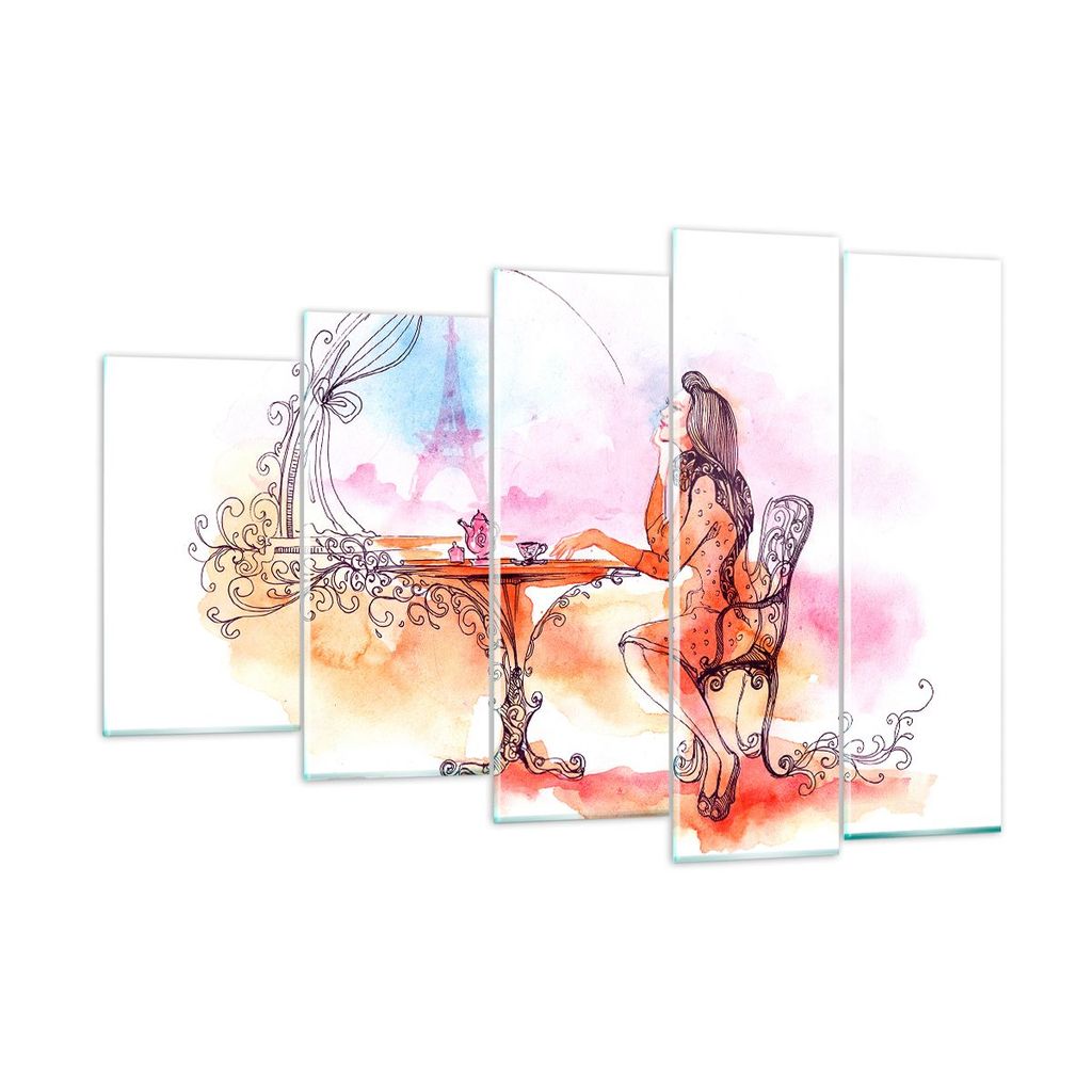 Bilder auf glas - weiblich urban Tee Paris - 150x100cm - Glasbilder - Wandbilder - Kunstdruck - zum Aufhängen bereit - Wanddekoration aus Glas - G...