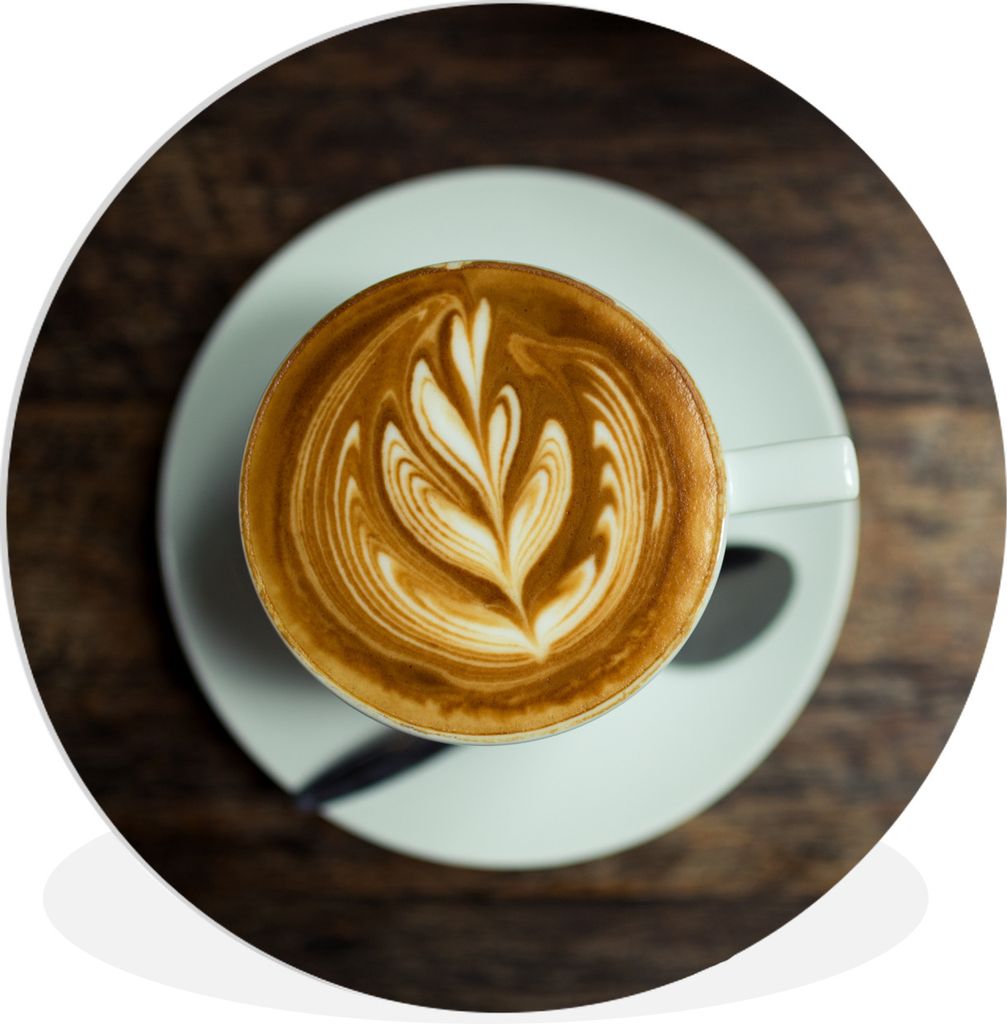 MuchoWow Rundes Wandbild - Runde Bilder Luftaufnahme einer Blume, die in einer Tasse Cappuccino geformt wurde Ø 30 cm Kreis Wanddekoration Kunst...