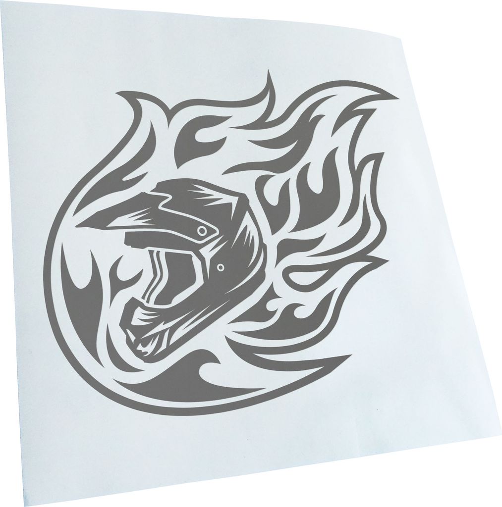 Kiwistar - Autoaufkleber - Motocross Helm Flammen - Grau - 60x50cm - Aufkleber für Auto, Laptop, Fahrrad, LKW, Motorrad mehrfarbig JDM Decal Racing