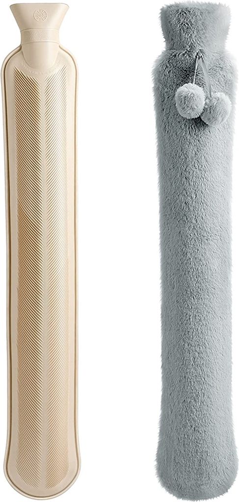 Lange Wärmflasche mit Bezug, Wärmflasche mit weichem Bezug, 72 cm Baby-Wärmflasche mit Wassertrichter und weichem Plüschbezug für Nacken und S...