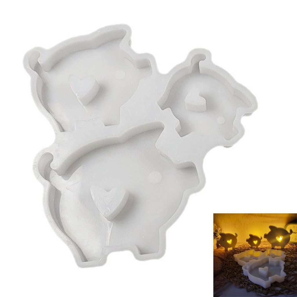 3pcs Silikon-Schweinchenformen ,Schwein- & Herzform, Glücksschwein, für Kerzen, Gips, Seife & DIY-Basteleien, wiederverwendbar, kreativ & vielsei...