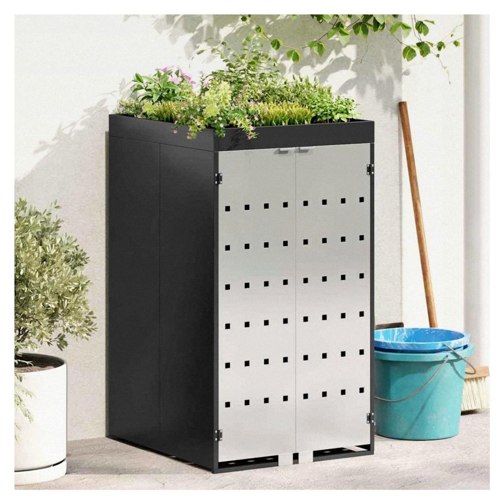 Mülltonnenaufbewahrung mit Rollen und Dach für 240 l Mülleimer, Gartenhaus, Abdeckung für Mülltonnen, Aufbewahrungstruhe