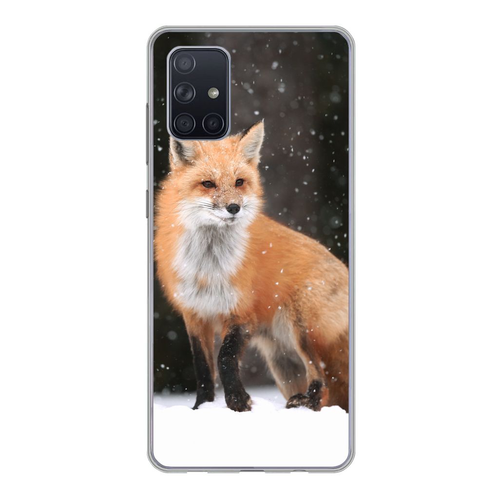 MuchoWow Handyhülle Schutzhülle Hülle für Samsung Galaxy A51 Fuchs - Schnee - Winter Silikon Softcase Handy Hülle - Schutzabdeckung