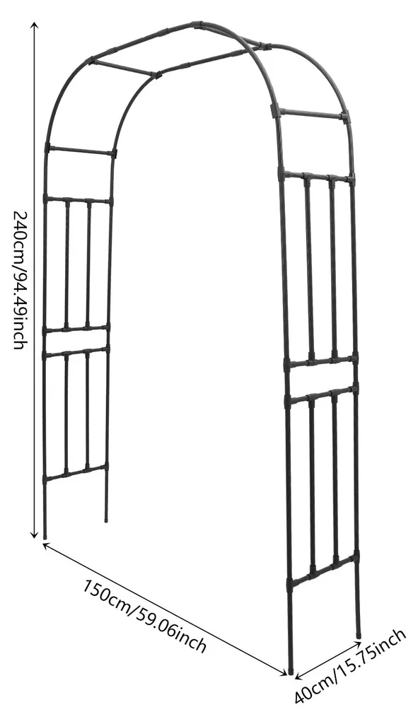 Arche de jardin design torsadé en fer forgé noir, treillis indépendant