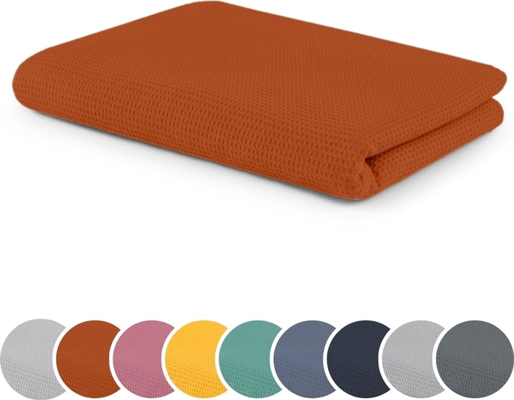 sleepling Kuscheldecke Waffeloptik, Sofadecke, hautsympathisch, temperaturregulierend, 100% Baumwolle, 100, waschbar, 150 x 200 cm, cognac