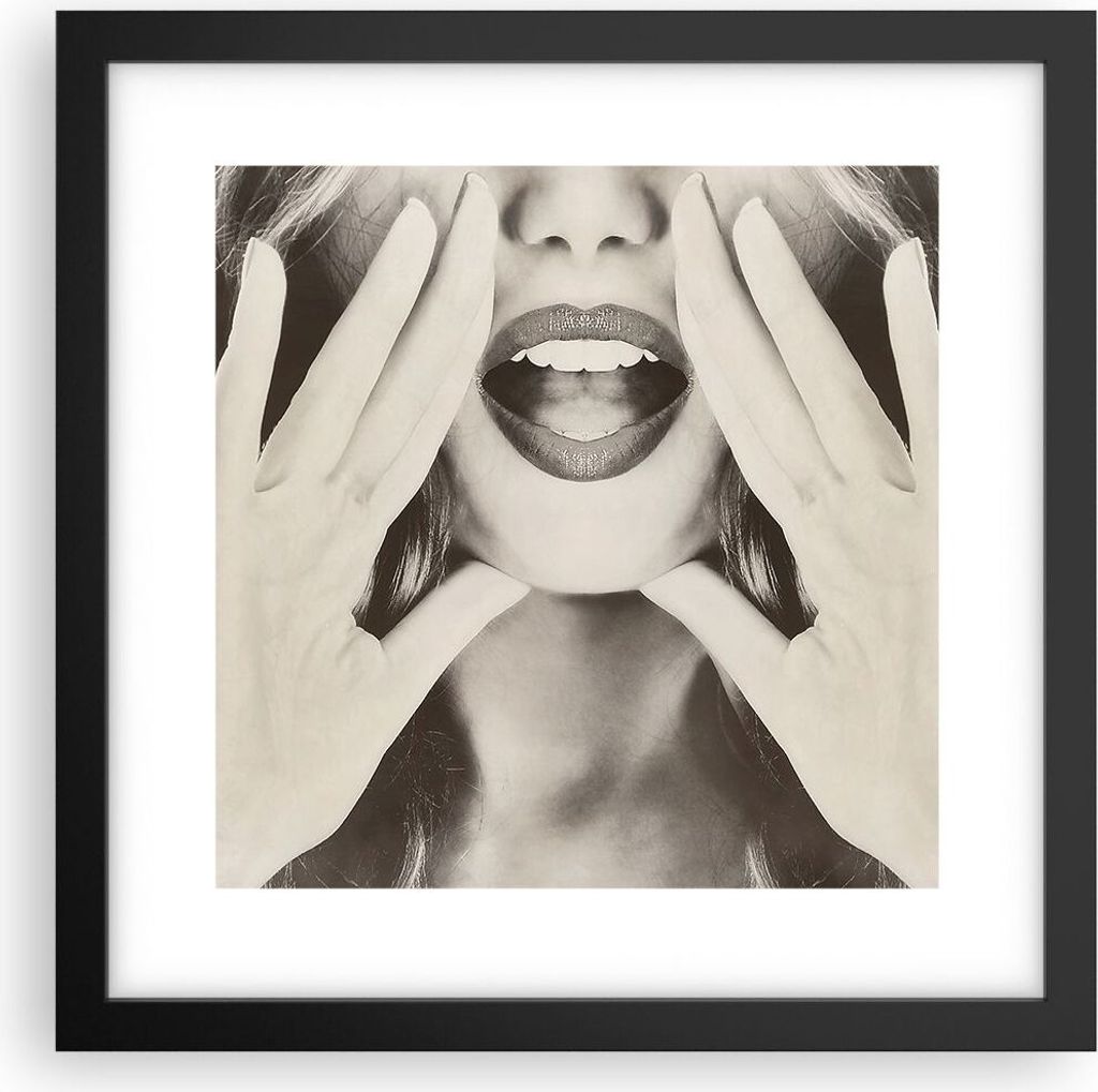 Gerahmtes Poster - Schwarzer Rahmen - Frau Mund Geheimnis - 30x30 cm - Wand Bild - Wanddeko - Wandbilder - Kunstposter - Wandposter - Bilderrahmen ...