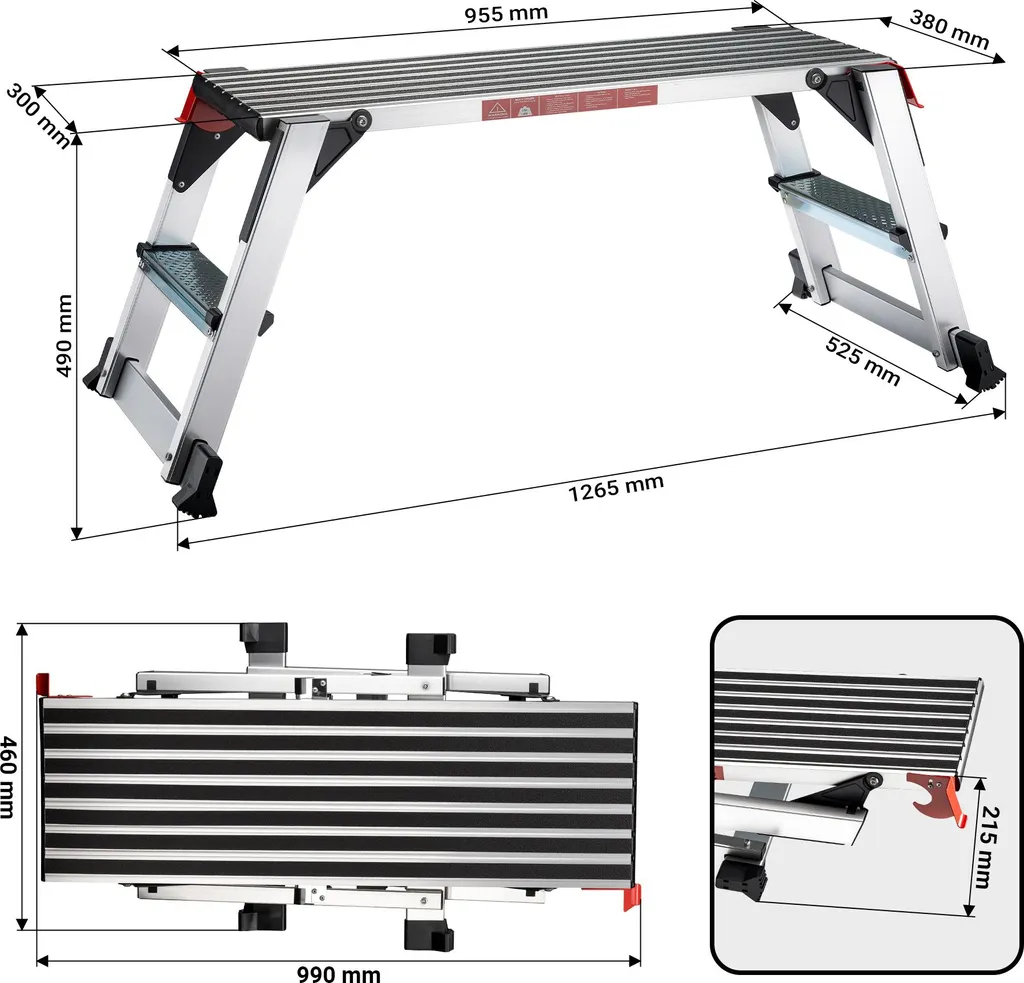 Plateforme Aluminium Antidérapante Wiltec avec Surface de Marche 95x30