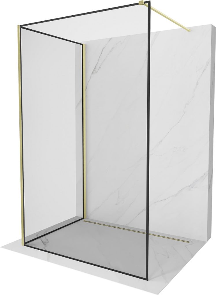 Mexen Kioto Walk-in Duschwand 100x100 cm, schwarz/gold, Glas 8mm